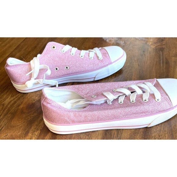 Pink Glitter Canvas Sneakers Womens Size 11 Shoes With White Laces Size 11 US - Picture 7 of 14